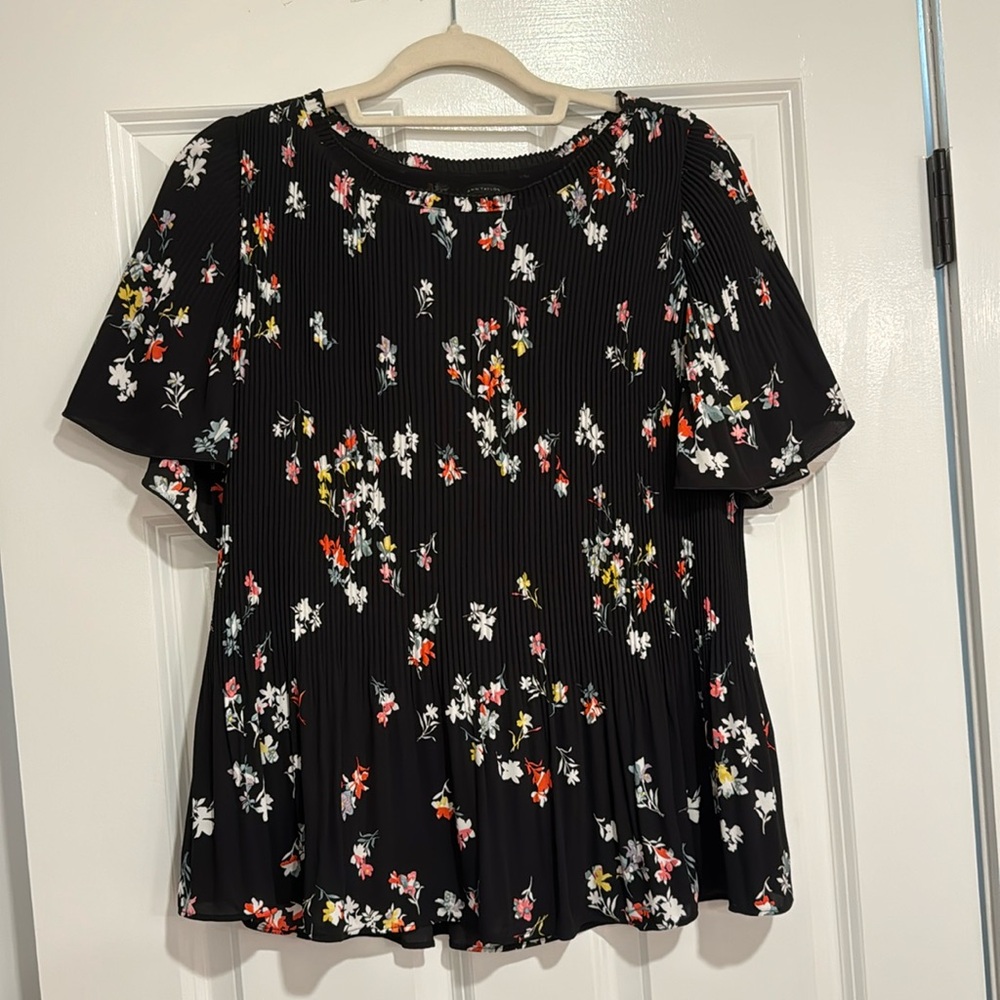 Ann Taylor blouse. Black with flowers on it.